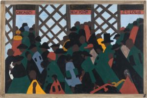 "During the World War there was a great migration North by Southern Negroes" by Jacob Lawrence