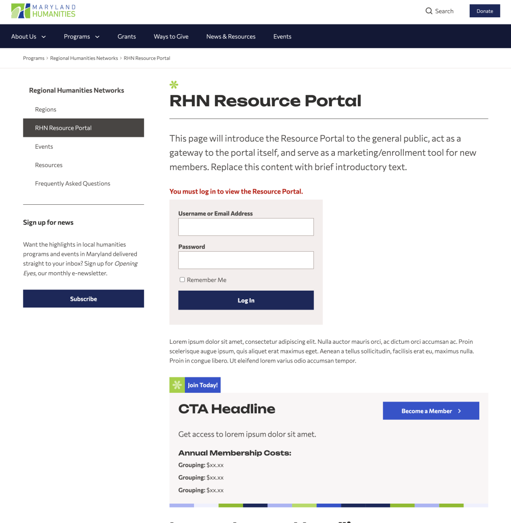 Screenshot of Gateway page logged out